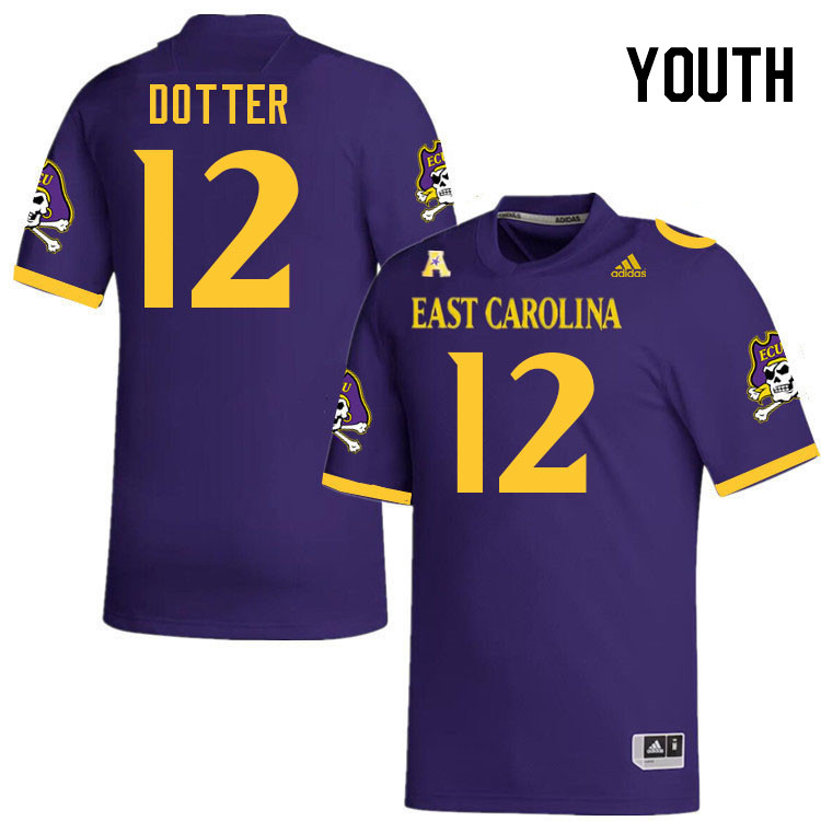 Youth #12 Dru Dotter ECU Pirates 2023 College Football Jerseys Stitched-Purple - Click Image to Close